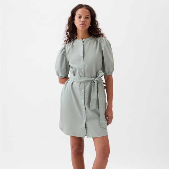 GAP Linen-Cotton Puff Sleeve Mini Shirtdress XXS NWT - Picture 4 of 8